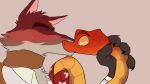  anthro blush canid canine canis dreamworks eyes_closed feral fur hi_res kissing male male/male mammal mr._snake_(the_bad_guys) mr._wolf_(the_bad_guys) neck_grab reptile scales scalie snake the_bad_guys wolf 