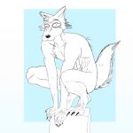  anthro beastars blue_background canid canine canis hi_res kanyewestbearreqlye legoshi_(beastars) looking_at_viewer male mammal nude simple_background solo wolf 