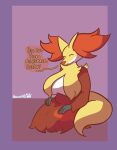  absurd_res anthro big_breasts breasts delphox digital_media_(artwork) female fluffy fluffy_tail hi_res huge_breasts inner_ear_fluff mature_female nintendo nokamiwd pok&eacute;mon pok&eacute;mon_(species) simple_background slightly_chubby smile solo text thick_thighs tuft video_games 