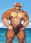  abs anthro bovid bovine buck_(rsotart) cattle clothed clothed/nude clothing facial_piercing genitals hat headgear headwear hi_res male mammal muscular muscular_anthro muscular_male nipples nose_piercing nude partially_clothed pecs penis piercing rsotart solo vein veiny_penis 