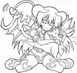  artist_request astaroth_(shinrabanshou) breasts demon_girl greyscale horns lowres medium_breasts monochrome pointy_ears shinrabanshou solo tail thighhighs wings 