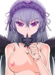  black_wings breasts doll_joints feathers large_breasts nipples nude purple_eyes rozen_maiden silver_hair solo suigintou upper_body utanone_shion wings 