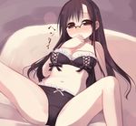  arima_senne black_bra black_panties blush bow bow_bra bow_panties bra brown_eyes brown_hair frilled_bra frilled_panties frills glasses kashiwamochi_yomogi leaning_back lingerie long_hair navel original panties sitting solo spread_legs underwear underwear_only 