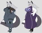  2022 3_toes absurd_res anthro breasts canid canid_demon clothing delta_rune_(emblem) demon dewwydarts dress feet female fingers grey_hair hair hellhound helluva_boss hi_res looking_at_viewer loona_(helluva_boss) mammal purple_clothing purple_dress red_sclera solo symbol thick_thighs toes undertale undertale_(series) video_games 