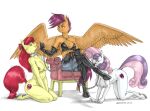  accessory aged_up all_fours anthro apple_bloom_(mlp) baron_engel bdsm big_breasts boot_licking breasts chair clothed clothed/nude clothed_female_nude_female clothing collar colored crossed_legs cutie_mark cutie_mark_crusaders_(mlp) dominant dominant_female earth_pony equid equine eye_contact female female/female female_dominating_female friendship_is_magic furgonomics furniture group hair_accessory hair_bow hair_ribbon hasbro horn horse kneeling leash legwear looking_at_another mammal my_little_pony nipples nude open_mouth pegasus pony ribbons scootaloo_(mlp) spread_wings submissive submissive_female sweetie_belle_(mlp) tail_accessory thigh_highs tongue tongue_out traditional_media_(artwork) trio unicorn wings 