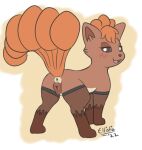  animal_genitalia animal_pussy anus blush butt canid canine canine_pussy clothing ellistia female feral genitals legwear lingerie looking_back mammal multi_tail nintendo pok&eacute;mon pok&eacute;mon_(species) presenting presenting_hindquarters pussy simple_background smile solo thigh_highs video_games vulpix 