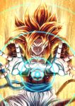  1boy absurdres big_bang_kamehameha body_fur brown_fur dragon_ball dragon_ball_gt gogeta highres incoming_attack looking_at_viewer metamoran_vest mocky_art monkey_boy monkey_tail muscular muscular_male obi open_mouth outstretched_arm outstretched_hand pants pectorals red_hair saiyan sash solo spiked_hair super_saiyan super_saiyan_4 tail white_pants wristband 