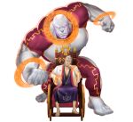  2boys alternate_costume bald bara bare_pectorals barefoot beard biceps blank_eyes bodysuit caspar_(gyee) chair facial_hair fiery_hair fighting_stance frown giant grey_hair gyee hand_on_own_face head_tattoo highres japanese_clothes kimono large_pectorals long_hair looking_at_viewer magic_circle male_focus manly mature_male messy_hair mizuki_gai multiple_boys muscular muscular_male nipples official_art old old_man pectorals rehoboam_(gyee) sitting size_difference spread_legs tattoo thick_arms thick_thighs thighs tight toga transparent_background wooden_chair yellow_eyes yukata 