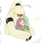  ahoge angoramon anthro bandai_namco belt brown_hair digimon digimon_(species) digimon_ghost_game duo embrace female fur hair hair_over_eyes harb_moffumofu hug human long_ears long_hair male mammal ponytail_ears ruri_tsukiyono yellow_body yellow_fur 