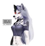  2020 angry anthro canid canid_demon clothing collar demon female fur hair hellhound helluva_boss loona_(helluva_boss) mammal midriff mr.ag_demon navel red_sclera signature simple_background solo spiked_collar spikes topwear tube_top white_body white_fur white_hair 