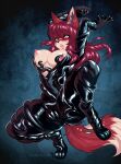  anthro blush breasts canid canine female fox fur hair hi_res luckypan mammal nipples open_mouth red_body red_eyes red_fur red_hair solo 