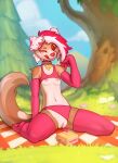  anthro canid canine canis clothing clothing_aside domestic_dog female food hi_res mammal nature nature_background panties panties_aside saneaz smile solo underwear underwear_aside 