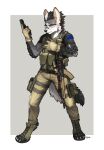  2022 4_toes 5_fingers absurd_res border canid canine canis clothing digital_media_(artwork) digitigrade domestic_dog feet fingers gradient_background gun hi_res male mammal pgm300 ranged_weapon safety_glasses simple_background toes uniform weapon white_border 
