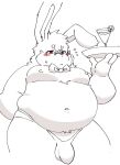  2022 anthro belly big_belly blush bow_tie bulge clothing dragon_night800 hi_res humanoid_hands kemono lagomorph leporid male mammal moobs navel nipples overweight overweight_male rabbit simple_background solo underwear white_background 