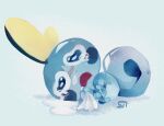  blue_theme crying highres holding holding_towel looking_at_viewer lying on_side open_mouth pokemon pokemon_(creature) signature sobble sui_(suizilla) towel 