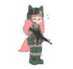  anthro armor boots canid canine canis clothed clothing domestic_dog eyewear female footwear fur fur_(theterm) goggles gun hair headgear helmet long_hair mammal military military_uniform pink_body pink_fur pink_hair ranged_weapon solo standing uniform unknown_artist weapon yellow_eyes 