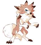  blue_eyes full_body looking_at_viewer lycanroc no_humans pokemon pokemon_(creature) simple_background smile sui_(suizilla) white_background 