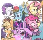  2020 applejack_(mlp) blonde_hair blue_eyes blush cannon clothing earth_pony equid equine eyes_closed fanzeem female feral fluttershy_(mlp) friendship_is_magic green_eyes group hair hat headgear headwear hi_res horn horse mammal multicolored_hair my_little_pony open_mouth paper pegasus pink_hair pinkie_pie_(mlp) pony purple_eyes purple_hair rainbow_dash_(mlp) ranged_weapon rarity_(mlp) smile teeth twilight_sparkle_(mlp) unicorn weapon winged_unicorn wings 