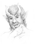  absurd_res bodily_fluids cum cum_on_face genital_fluids graphite_(artwork) headshot_portrait hi_res horn humanoid_pointy_ears looking_at_viewer male pencil_(artwork) portrait rov satyr smile solo tongue tongue_out traditional_media_(artwork) 