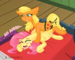  ambiguous_penetration applejack_(mlp) bed bedroom_eyes blush blush_lines bodily_fluids dhx_media drooling duo earth_pony english_text equid equine female female/female feral fluttershy_(mlp) friendship_is_magic fur furniture hair hasbro hi_res horse icetealart inside mammal my_little_pony narrowed_eyes orange_body orange_fur pegasus penetration pink_hair pink_tail pinned pony saliva seductive teal_eyes text wings yellow_body yellow_fur yellow_tail 