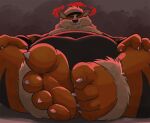  4_toes anthro arcanine barefoot canid canine claws dj-rodney dynamax feet foot_fetish foot_focus foot_play macro male mammal micro nintendo overweight overweight_anthro overweight_male paws pok&eacute;mon pok&eacute;mon_(species) soles solo stuck_to_foot toes video_games 