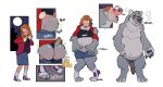  absurd_res anthro blackshirtboy butt butt_expansion canid canine expansion female ftm_transformation gender_transformation hi_res human male male/female mammal shoe_burst transformation weight_gain were werecanid werecanine werewolf 