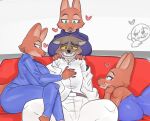  &lt;3 absurd_res belt big_breasts breasts canid canine canis diane_foxington dreamworks female fox furniture green_eyes group hand_on_chest hi_res huge_breasts male mammal mr._wolf_(the_bad_guys) shy sofa the_bad_guys tozamtr wolf 