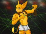  adognamedkayne anthro athletic bulge clothing collar digital_media_(artwork) fur leash lombax lombax_gear looking_at_viewer male mammal ratchet_and_clank simple_background solo sony_corporation sony_interactive_entertainment underwear video_games 