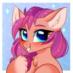  absurd_res blue_eyes blush earth_pony equid equine eyelashes female feral fetlocks fur green_eyes hair hasbro hi_res hooves horse inner_ear_fluff mammal mlp_g5 my_little_pony orange_body orange_fur pesty_skillengton pink_hair pony smile solo sunny_starscout_(mlp) tuft 