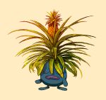  absurdres closed_eyes commentary creature daniel_j_permutt english_commentary facing_viewer food frown fruit full_body gloom highres leaf no_humans parted_lips pineapple plant pokemon pokemon_(creature) shade simple_background solo standing u_u yellow_background 