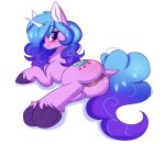  animal_genitalia animal_pussy anus blue_hair blue_tail blush butt clitoris cutie_mark dock equid equine equine_pussy female feral fetlocks fur genitals hair hasbro hi_res hooves horn inner_ear_fluff izzy_moonbow_(mlp) mammal mlp_g5 my_little_pony pesty_skillengton puffy_anus purple_body purple_fur pussy simple_background smile solo tuft unicorn white_background 