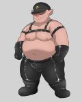  2022 anthro belly big_belly bottomwear bulge clothing cute_fangs domestic_pig gumpang0 hat headgear headwear hi_res humanoid_hands kemono male mammal moobs navel nipples overweight overweight_male pants simple_background solo suid suina sus_(pig) 