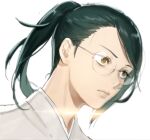  1girl glasses green_hair jujutsu_kaisen nonockha ponytail round_eyewear simple_background white_background yellow_eyes zen&#039;in_maki 
