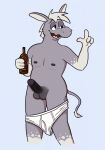  alcohol anthro asinus barefoot beer beverage black_penis blonde_hair briefs clothed clothing donk_(donkdork) donkey equid equine erection feet fur genitals hair half-closed_eyes hi_res male mammal narrowed_eyes nipples partially_clothed penis simple_background smallfryspry smallfryspy solo tan_body tan_fur tighty_whities topless underwear underwear_down white_briefs white_clothing white_underwear 