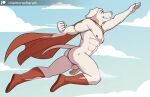 anthro balls boots butt canid canine canis cape clamcrusher clothing domestic_dog footwear fur genitals krypto krypto_the_superdog looking_up male mammal mostly_nude muscular muscular_male nipples penis pink_nose sky solo white_body white_fur