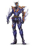 1boy absurdres blue_armor blue_eyes build_driver chaoslegon clenched_hand clenched_teeth cross-z_dragon dragon fire flame flame_print highres kamen_rider kamen_rider_build_(series) kamen_rider_cross-z open_hand sharp_teeth simple_background sketch spikes stylistic teeth white_background 