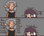  au_ra chibi confused elezen elf final_fantasy final_fantasy_xiv highres meme neimart pointy_ears scales smile urianger_augurelt warrior_of_light_(ff14) 