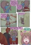  2015 anthro babystar baseball_bat bat_(object) biped clothing comic detailed_background dialogue diaper duo english_text female fur gem_(babystar) hair hi_res male mammal onomatopoeia open_mouth rodent sciurid shirt sound_effects standing text topwear 