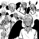  black_wings hair_slicked_back han_lan long_bangs male_focus one_piece s-crocodile scar scar_on_face seraphim_(one_piece) shirt star-shaped_pupils star_(symbol) symbol-shaped_pupils wings 