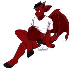  anthro black_gym_shorts black_hair black_hooves bottomwear clothing crossed_legs dragon egg_belly grey_horn gym_bottomwear gym_clothing gym_shorts hair hand_on_pregnant_belly hand_on_stomach hands_on_own_belly hi_res hooves horn hybrid intersex lexdrawww looking_at_viewer male maleherm maleherm_(lore) membrane_(anatomy) membranous_wings multicolored_body petting_belly pregnant pregnant_intersex pregnant_male pregnant_maleherm red_body red_eyes red_scales reptilian_belly rubbing_against_belly scaled_belly scales scalie shirt shorts solo spread_wings t-shirt topwear two_tone_body two_tone_gym_shorts white_clothing white_shirt white_t-shirt white_topwear wings xetem_ilekex 