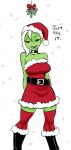 absurd_res alien alien_humanoid boots breasts choker christmas christmas_clothing christmas_headwear clothed clothing darkeros dialogue dress english_text female footwear green_body green_skin hair hat headgear headwear hi_res holidays humanoid humanoid_pointy_ears jewelry legwear long_hair looking_at_viewer lord_dominator mistletoe narrowed_eyes necklace noseless not_furry pink_sclera plant portrait santa_hat solo standing text thigh_highs three-quarter_portrait wander_over_yonder