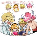  1girl aged_down blonde_hair crying donquixote_rocinante hair_over_eyes hair_over_one_eye highres horns killer_(one_piece) long_hair male_focus multiple_boys one_piece pink_hair sadi-chan toteka_yes who&#039;s_who_(one_piece) 