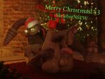 2023 3d_(artwork) 4:3 anthro balls bethesda_softworks butt christmas digital_media_(artwork) english_text fallout feet foot_focus genitals hi_res holidays huge_filesize humanoid male night_stalker_(fallout) penis presenting presenting_hindquarters skelebot solo text