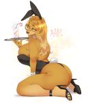  &lt;3 2022 4_toes 5_fingers anthro artist_name bare_shoulders bedroom_eyes beverage big_breasts big_butt blonde_hair breasts bunny_costume butt canid canine canis cherrikissu clothing costume dialogue domestic_dog english_text eyelashes fake_ears fake_rabbit_ears fake_rabbit_tail fake_tail feet female fingers footwear green_eyes hair half-closed_eyes hi_res high_heels holding_tray huge_breasts hunting_dog leotard long_hair looking_at_viewer mabel_(cherrikissu) mammal narrowed_eyes question saluki seductive shirt_collar shirt_cuffs shoes side_boob sighthound simple_background smile solo straw text toes tray white_background 