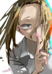  1girl brown_hair finger_to_mouth forehead komi-san_wa_komyushou_desu onemine_nene sketch solo tngkbmarlonqt white_background 