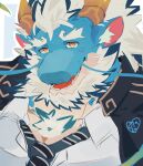 absurd_res anthro beard blue_body bust_portrait dragon eyebrows facial_hair hi_res lifewonders looking_at_viewer male mature_male mine_miki0840 necktie portrait qinglong smile solo thick_eyebrows tokyo_afterschool_summoners whiskers yellow_eyes