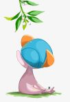  alternate_color blue_hair colored_skin commentary highres leaf midori8_10 on_grass plant pokemon pokemon_(creature) ralts reaching shiny_pokemon simple_background symbol-only_commentary white_background white_skin 