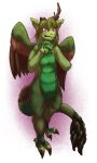 2014 3_fingers 3_toes alpha_channel anthro broken_horn claws dragon feathers feet female fingers fur green_body green_fur green_hair hair hi_res horn kyisha pink_eyes scales simple_background solo the-b3ing toe_claws toes transparent_background wings