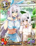  2girls animal_ears antenna_hair bell blue_eyes bow breasts card_(medium) cat_ears cat_girl cat_tail chess_piece fake_animal_ears grey_hair hair_between_eyes high_school_dxd high_school_dxd_pi large_breasts long_hair looking_at_viewer multiple_girls navel neck_bell official_art open_mouth paw_pose rabbit_ears rook_(chess) rossweisse see-through short_hair skirt small_breasts tail teeth tongue toujou_koneko very_long_hair yellow_eyes 