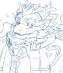 anthro beard blush dragon eyebrows facial_hair hi_res horn lifewonders looking_at_viewer male mature_male necktie qinglong siro_zamurai05 sketch smile solo thick_eyebrows tokyo_afterschool_summoners whiskers